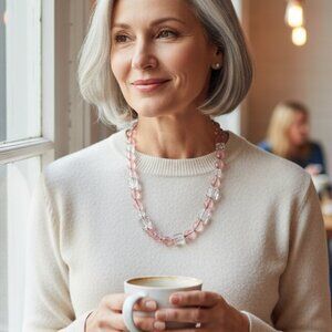 💖 Talbots Pink & Clear "Ice Cube" Statement Necklace 🧊